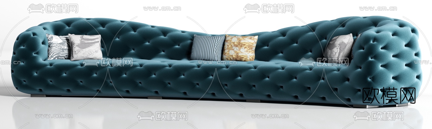 简欧绒布多人沙发3d模型下载