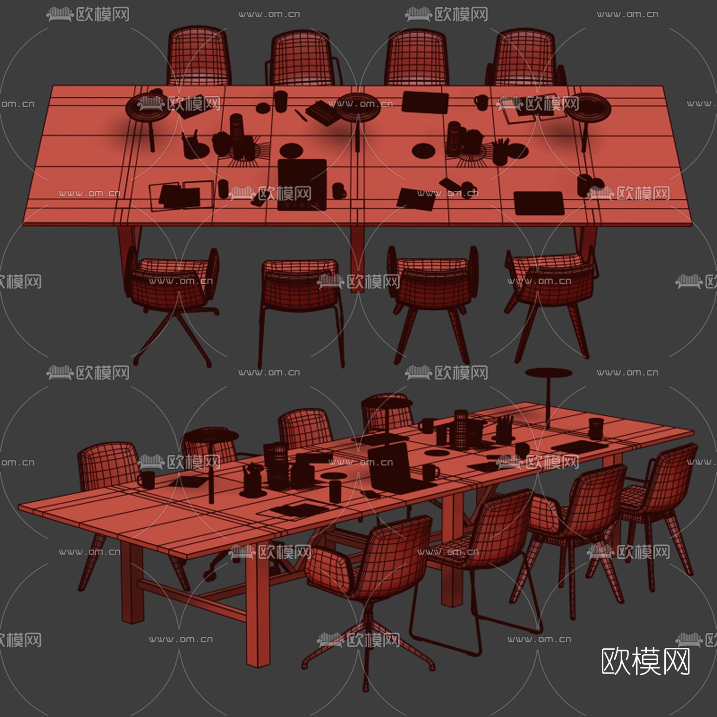 现代会议桌椅3d模型
