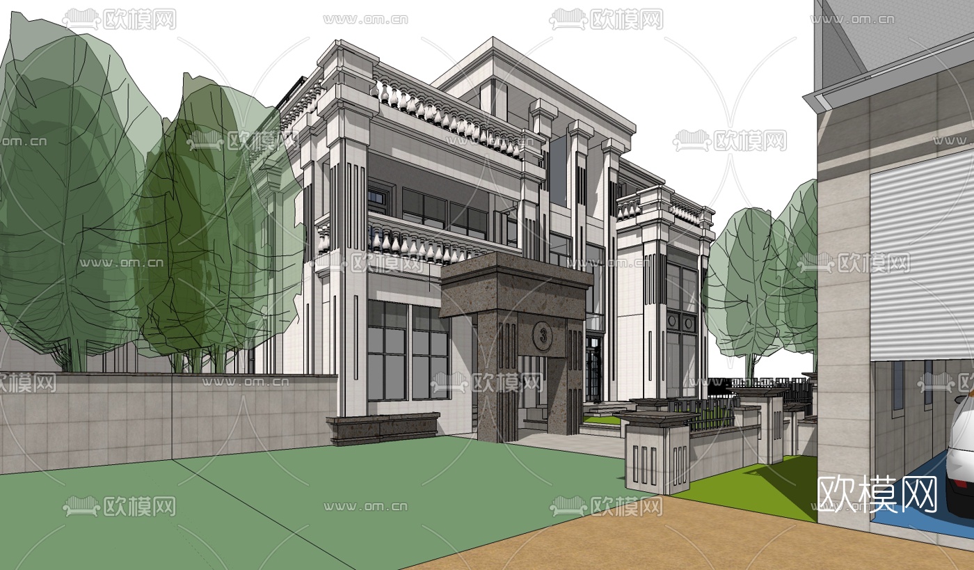 新古典独栋别墅su模型下载（渲染图1）