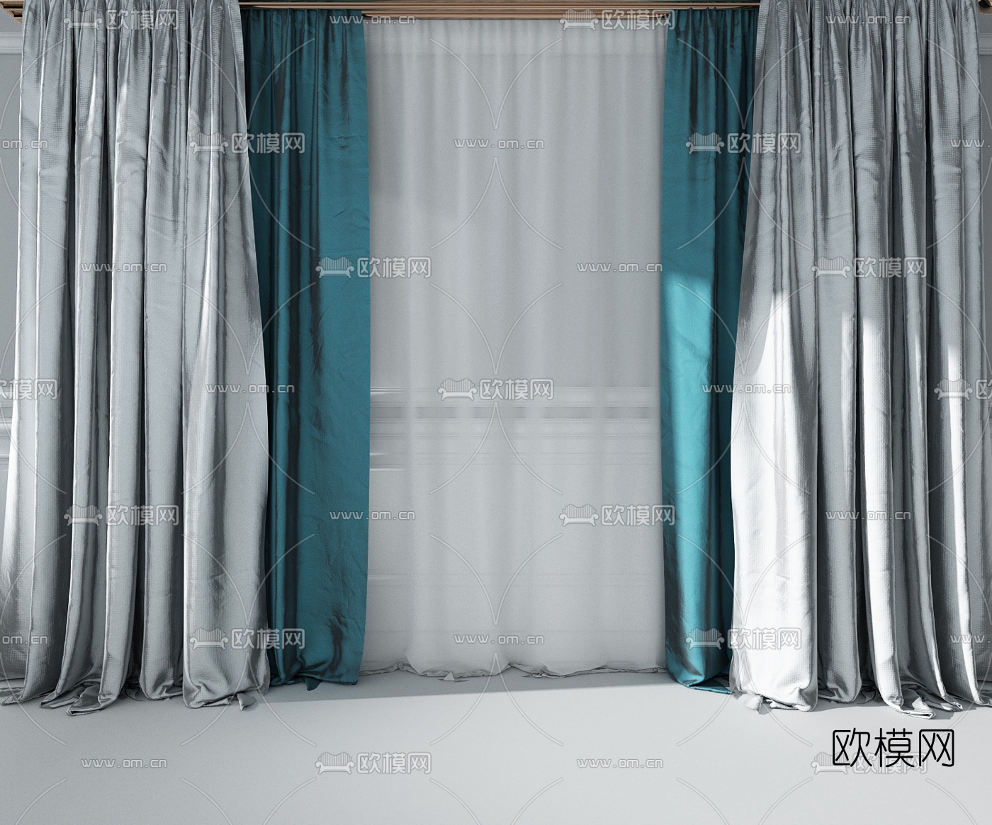 现代布艺窗帘组合3D模型下载（渲染图4）