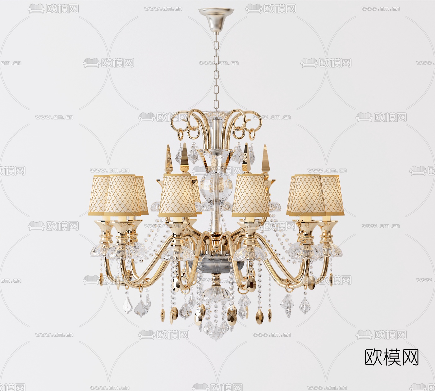 欧式多头水晶吊灯3d模型下载（渲染图2）