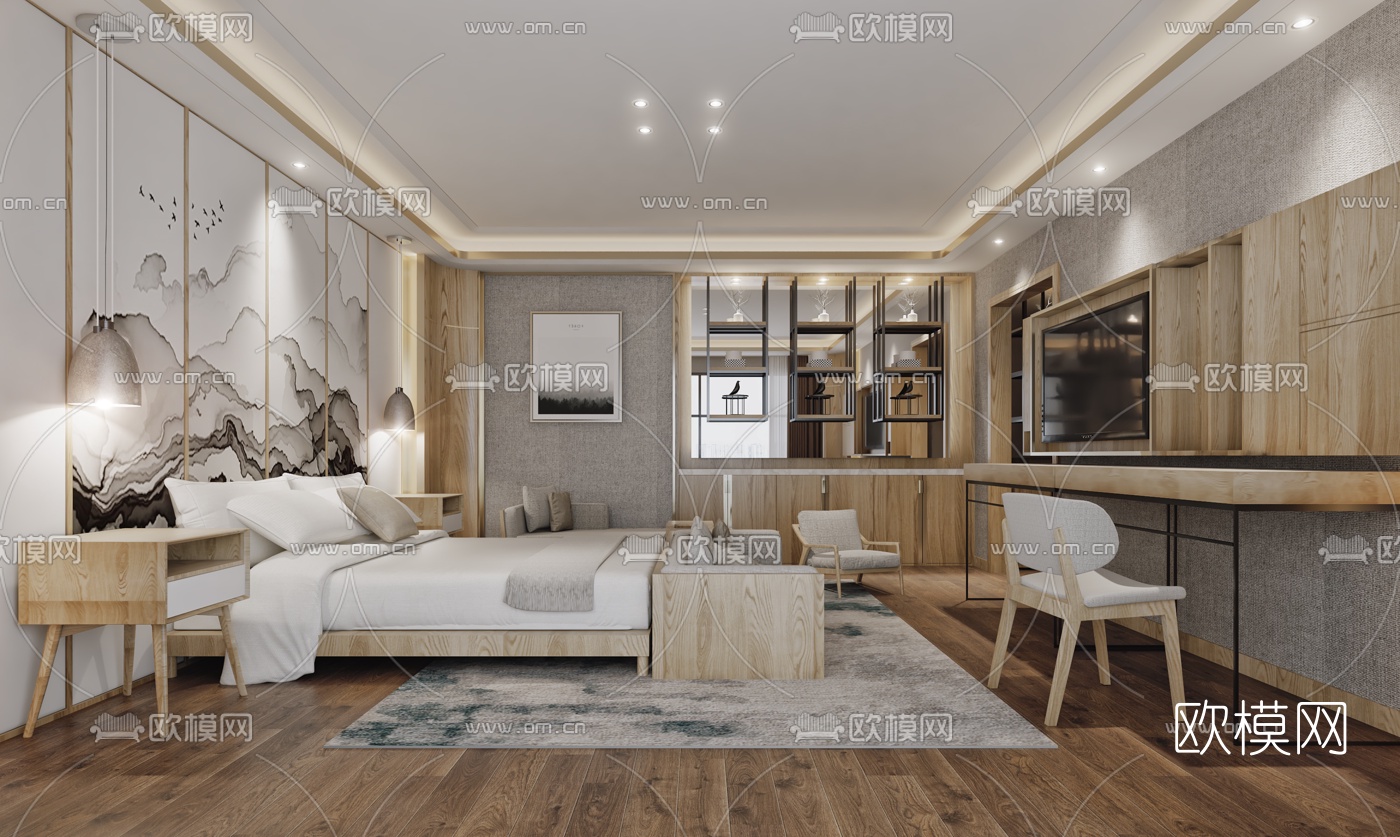 现代混搭酒店客房3d模型下载