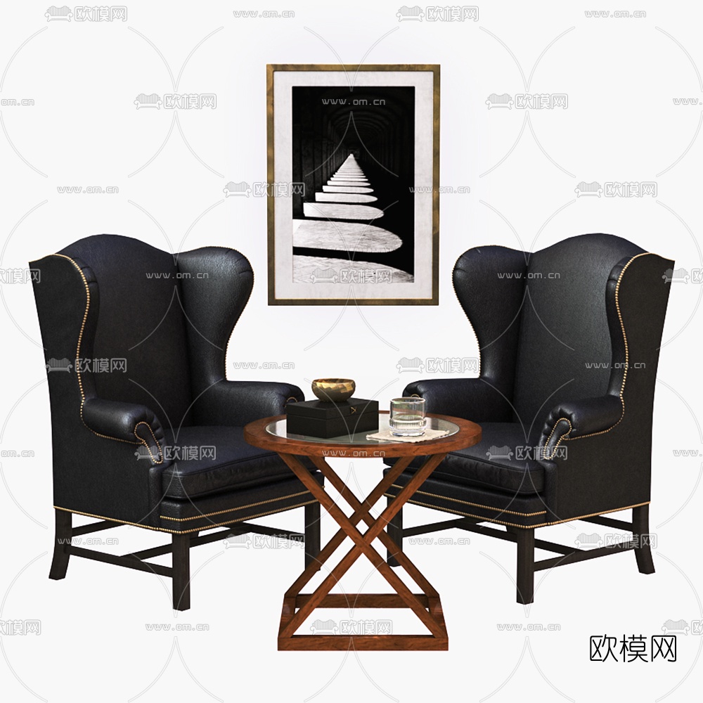 欧式皮革单人沙发3d模型