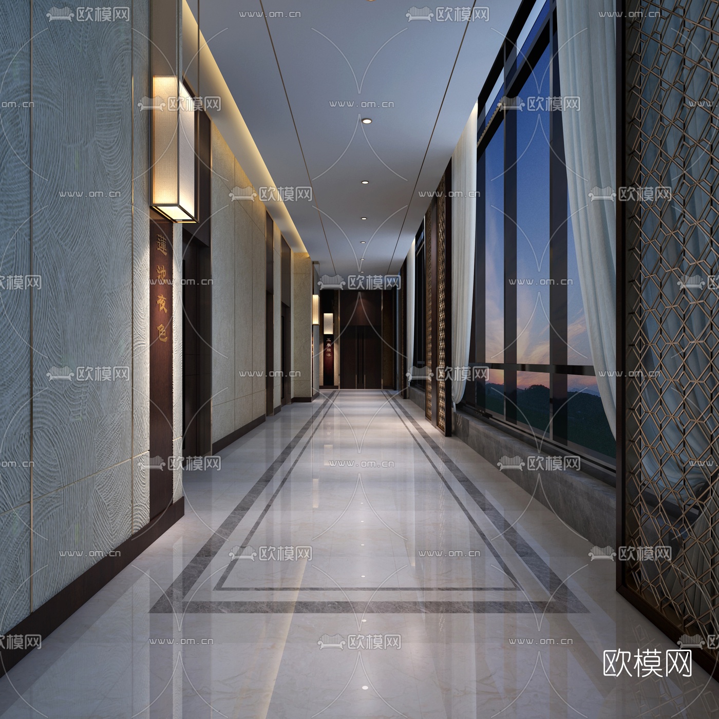 中式餐厅走廊3D模型