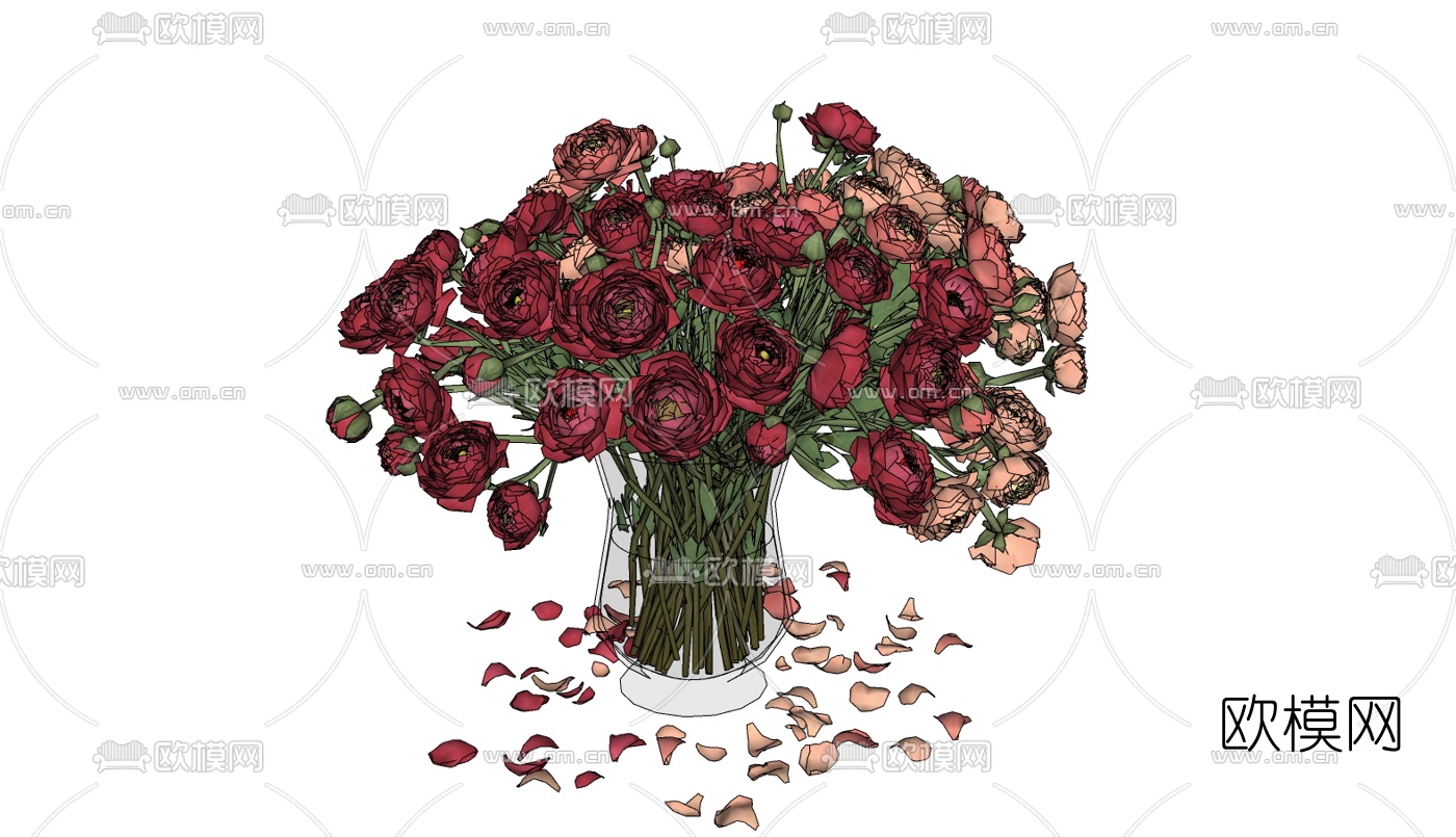 现代花瓶花卉su模型