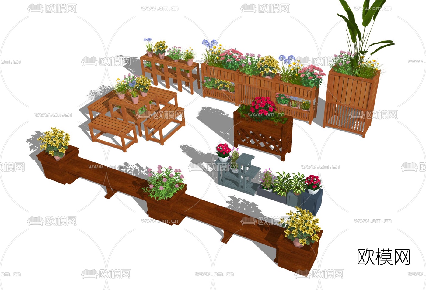现代花箱盆栽组合su模型下载（渲染图4）