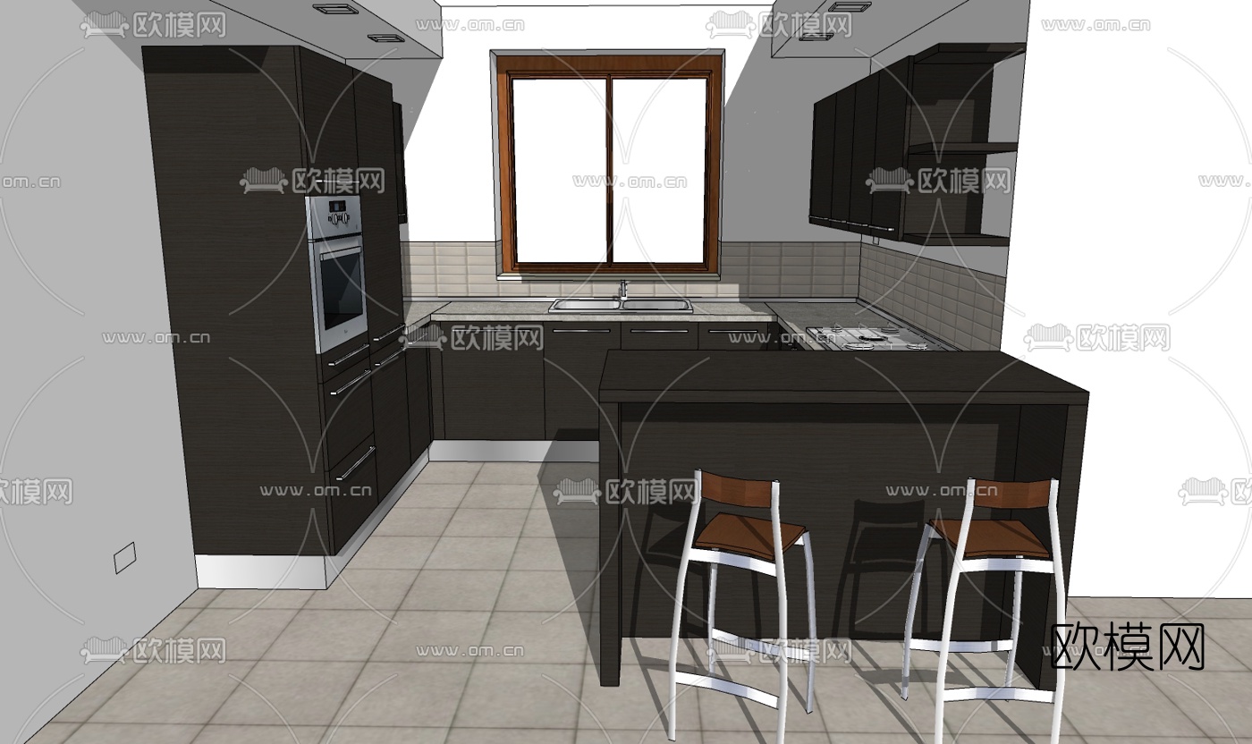 现代橱柜免费su模型下载（渲染图1）
