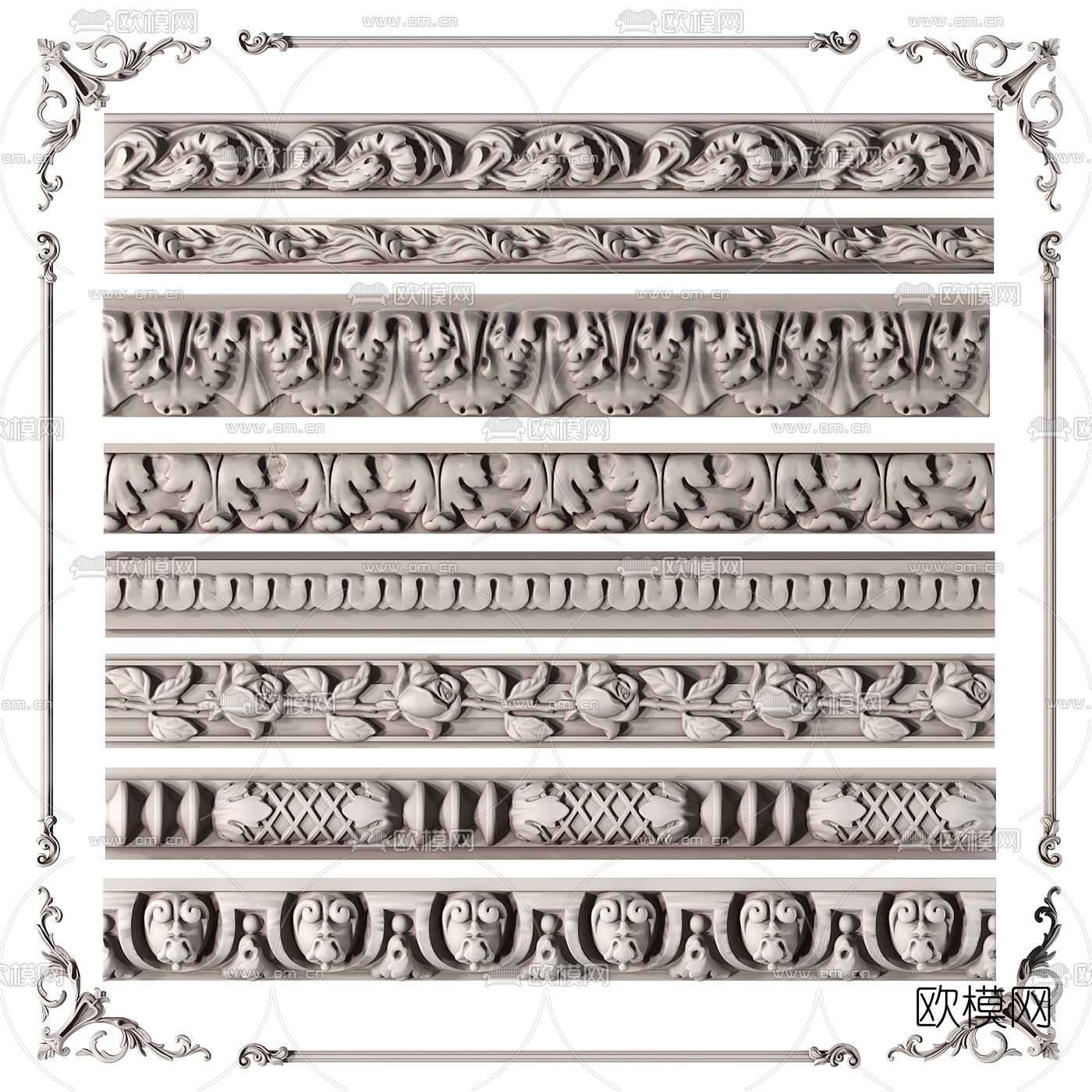 欧式石膏角线雕花线条3d模型下载
