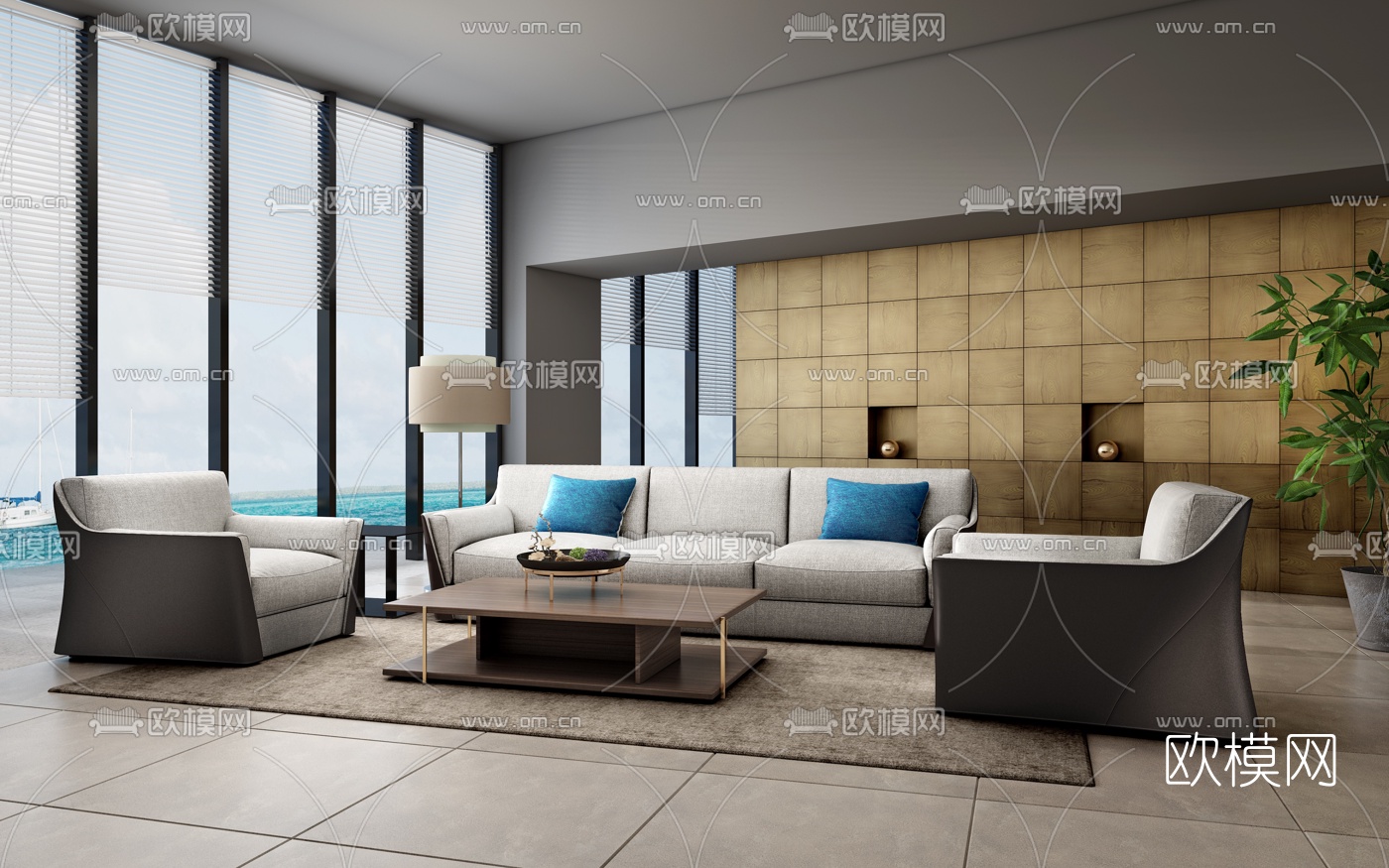 意大利FORTOLI品牌 现代组合沙发茶几3D模型下载（渲染图1）