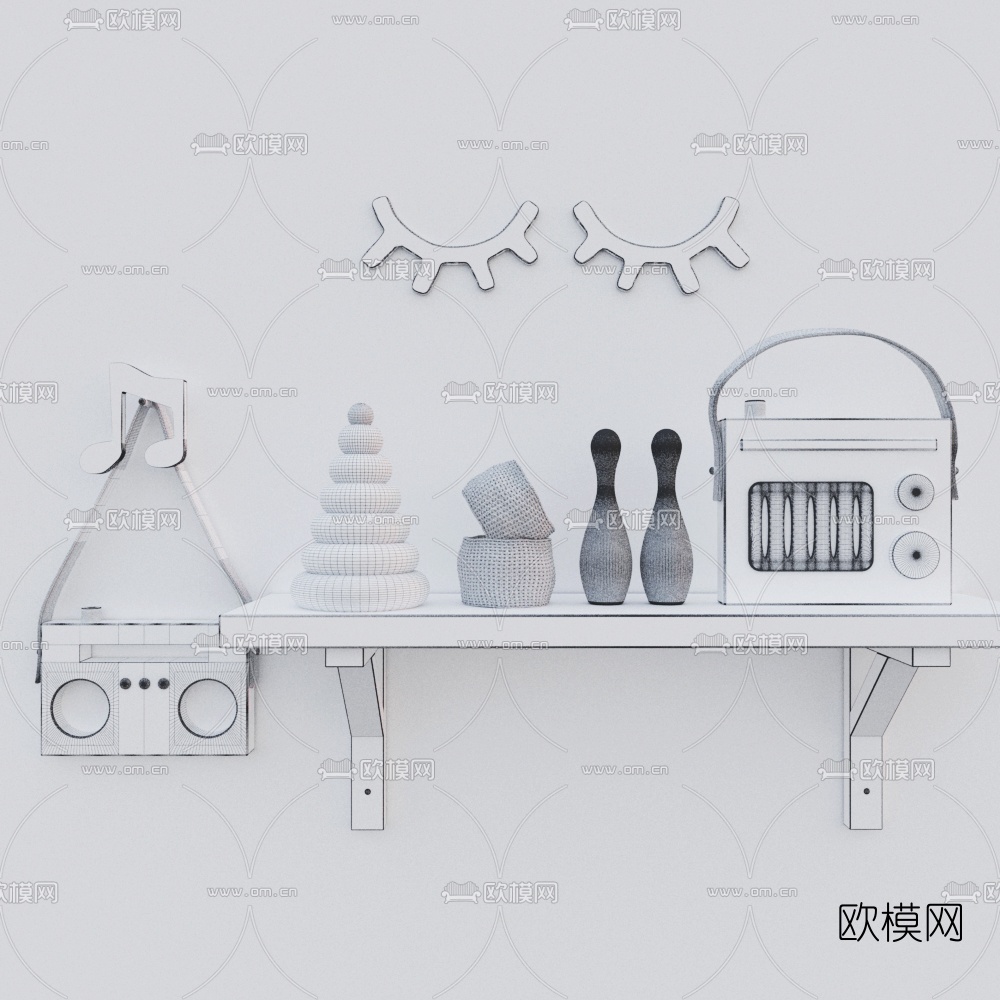 北欧木质收音机饰品摆件3d模型下载（渲染图2）