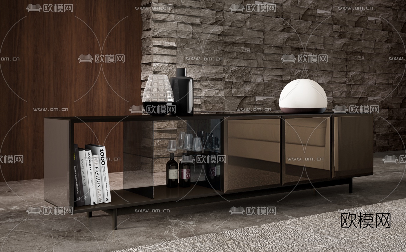 意大利MINOTTI品牌现代边柜3D模型