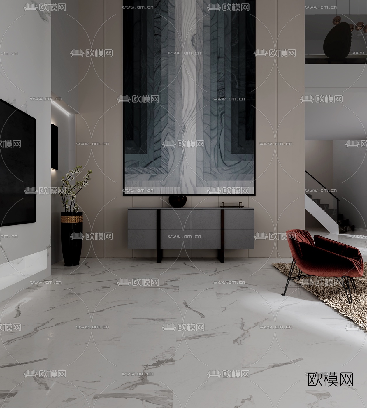 现代别墅客厅3d模型