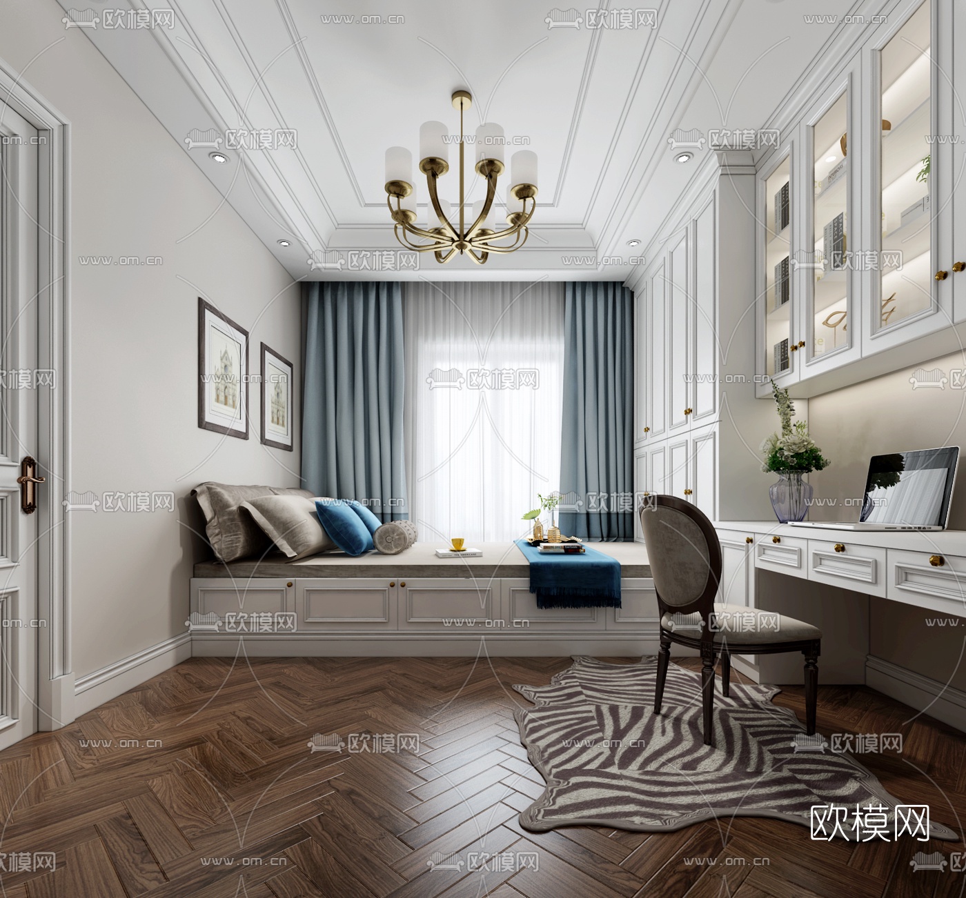 简欧榻榻米卧室3d模型下载