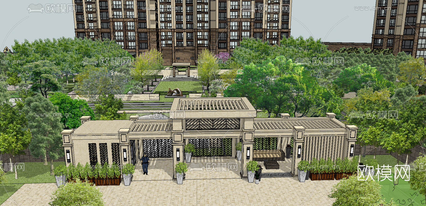 现代小区规划su模型下载（渲染图4）
