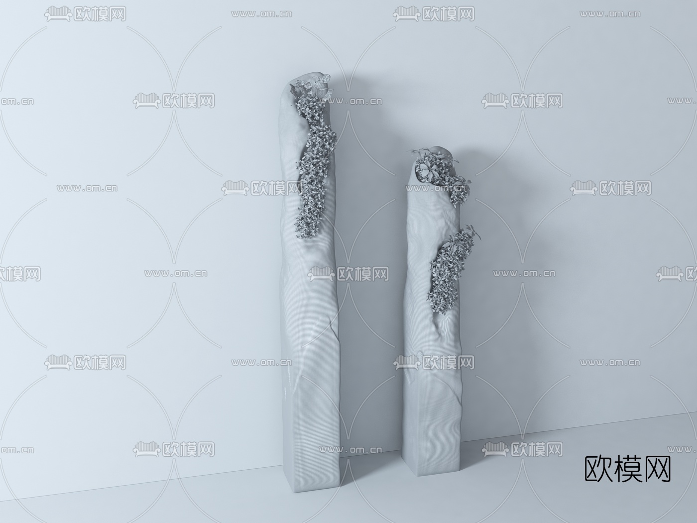 新中式石柱绿植小品3d模型