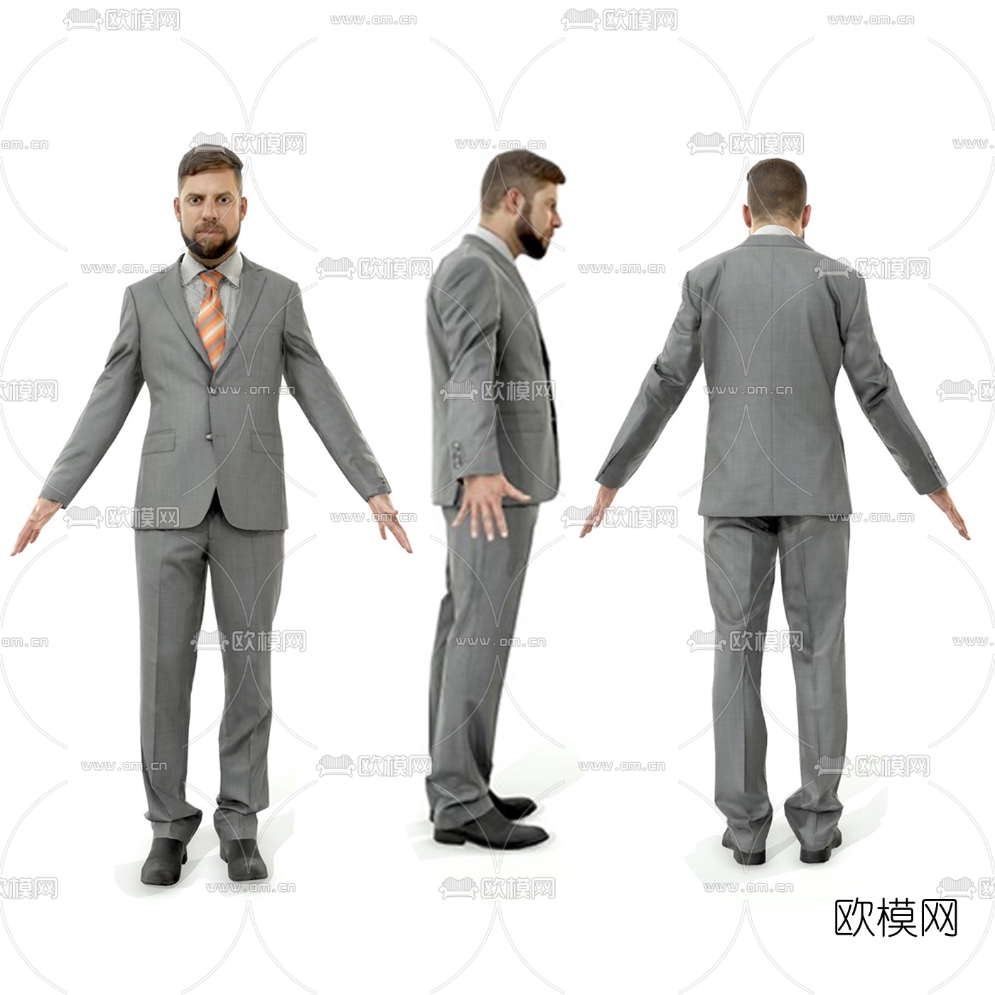欧式男士商务办公人物3d模型下载（渲染图1）