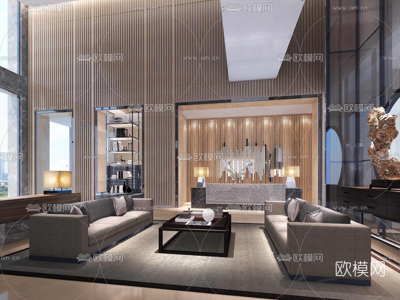 新中式酒店前台大堂3d模型