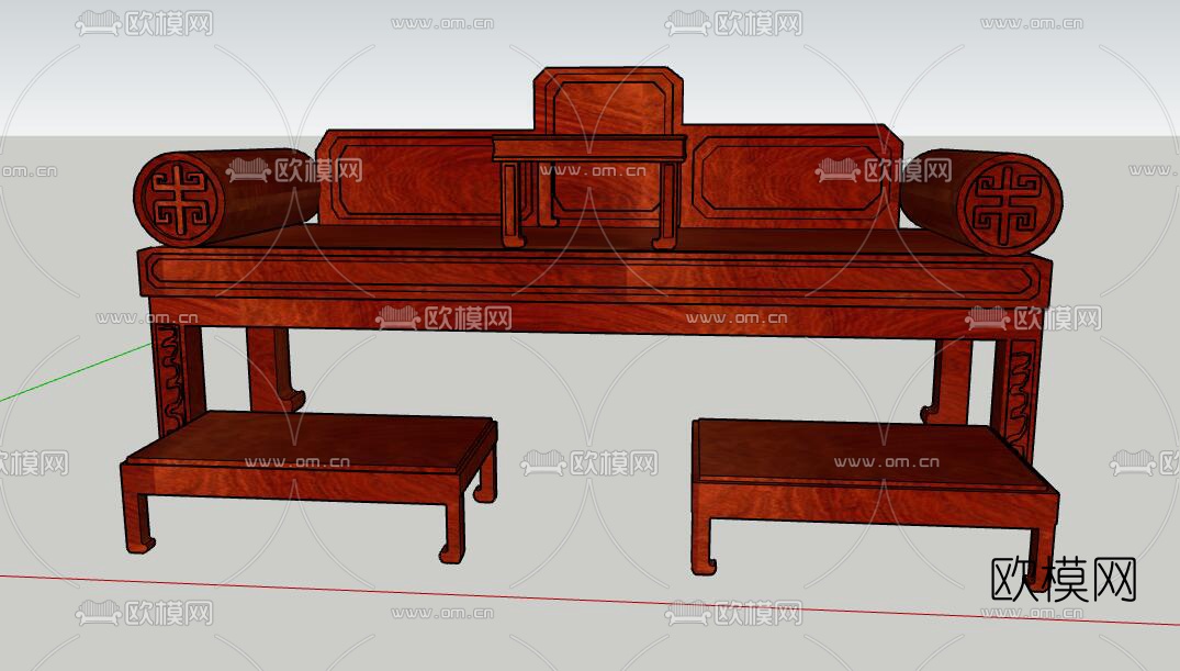 中式实木罗汉床su模型下载（渲染图1）
