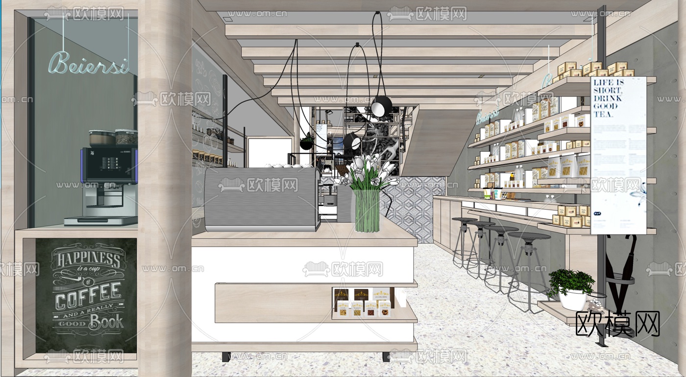 北欧咖啡奶茶店su模型下载（渲染图1）