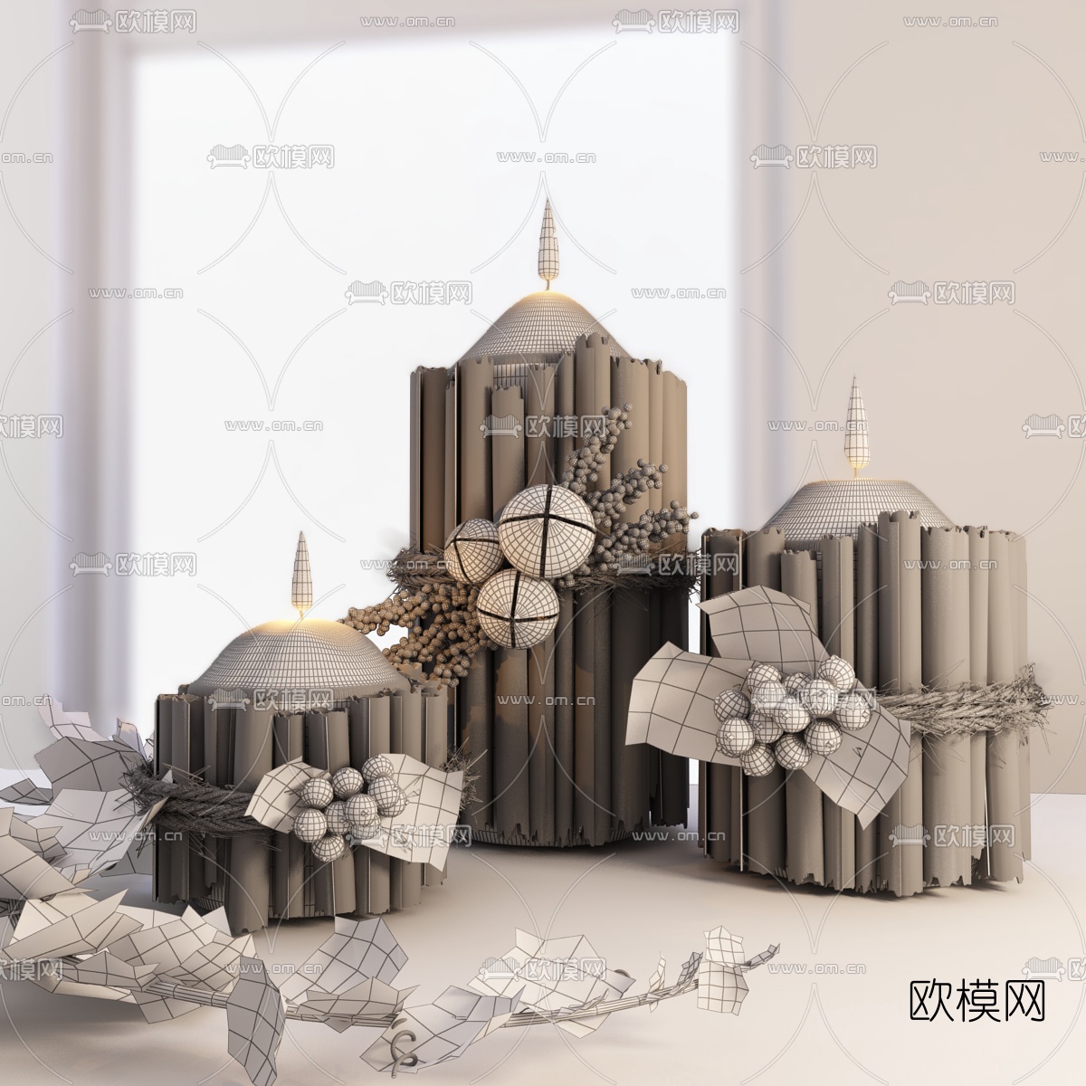 现代圣诞烛台灯3D模型下载（渲染图2）