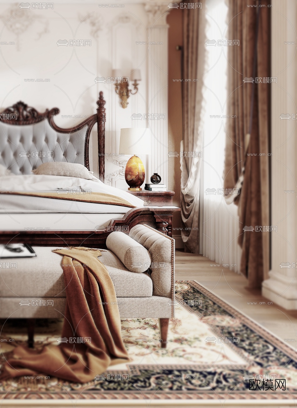欧式卧室主人房3d模型下载（渲染图2）