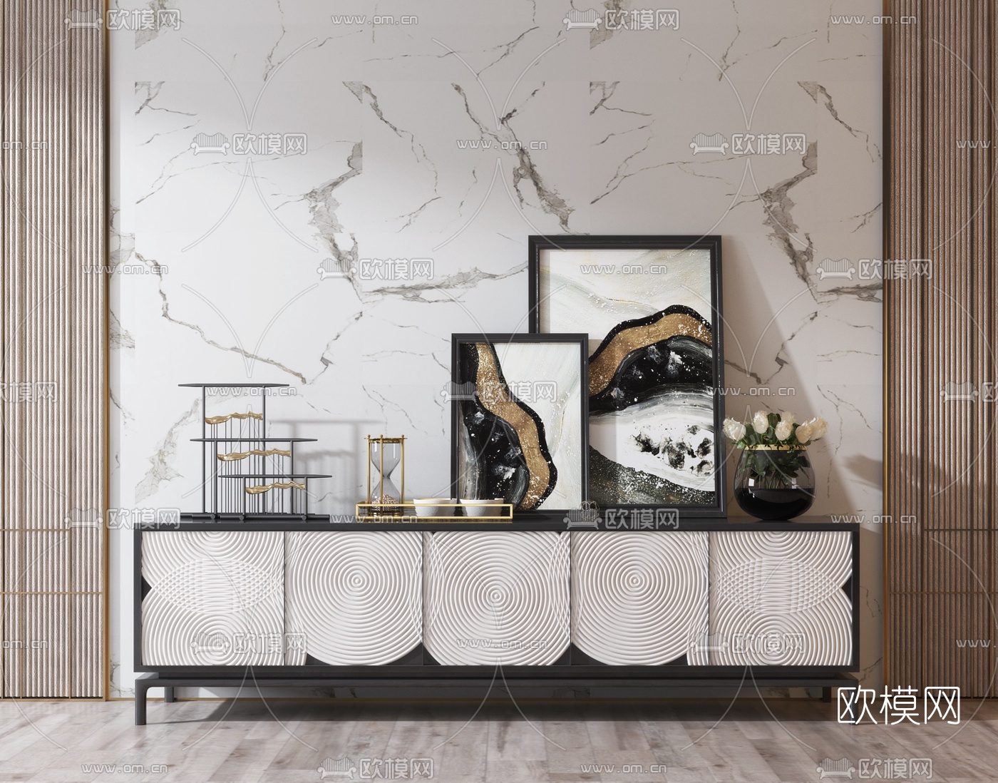 新中式实木电视柜3d模型下载