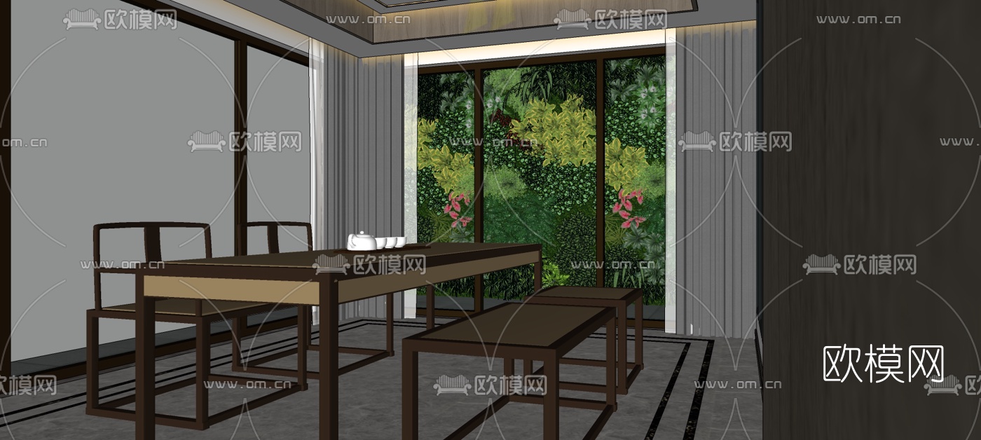新中式台球室su模型下载（渲染图5）