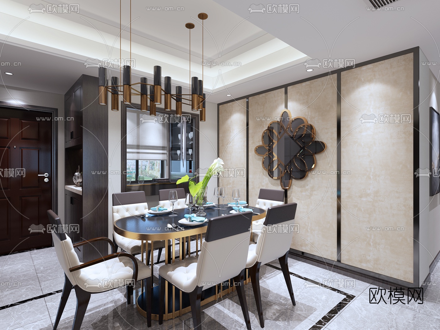 后现代客厅餐厅3D模型