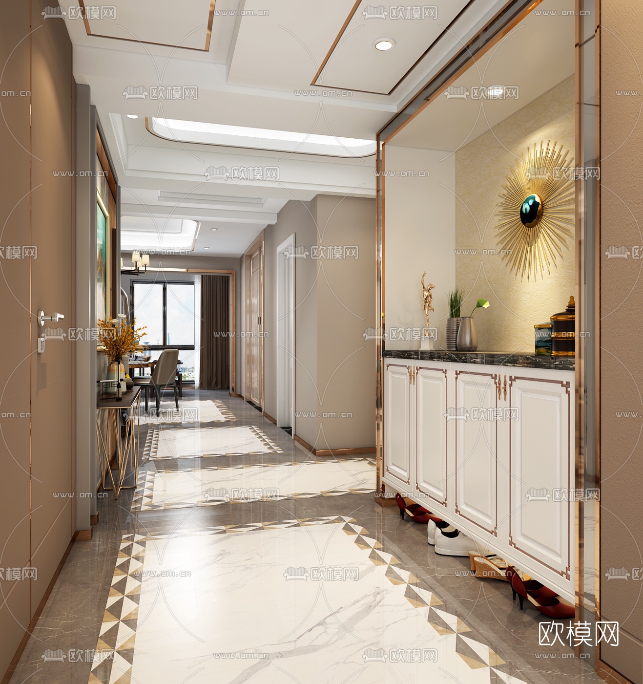 现代复式客厅餐厅3d模型