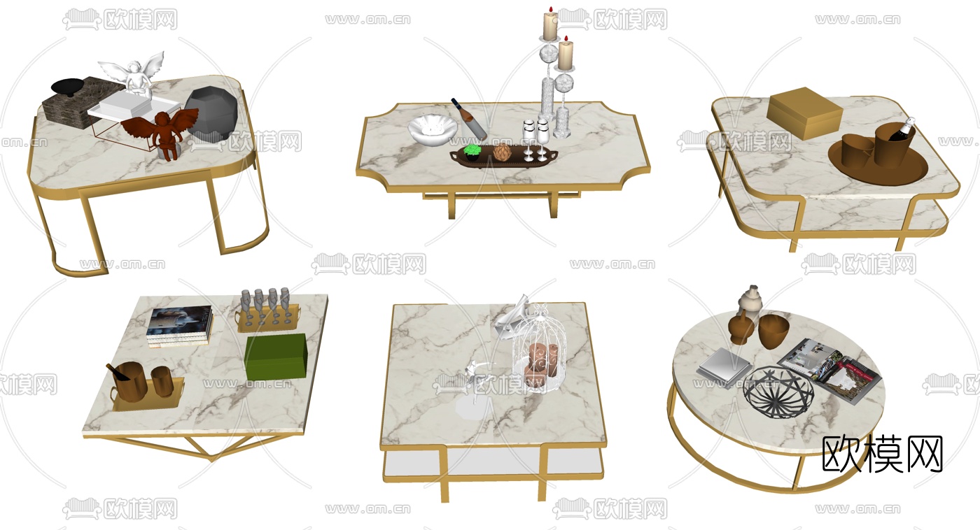 现代轻奢大理石茶几组合su模型下载