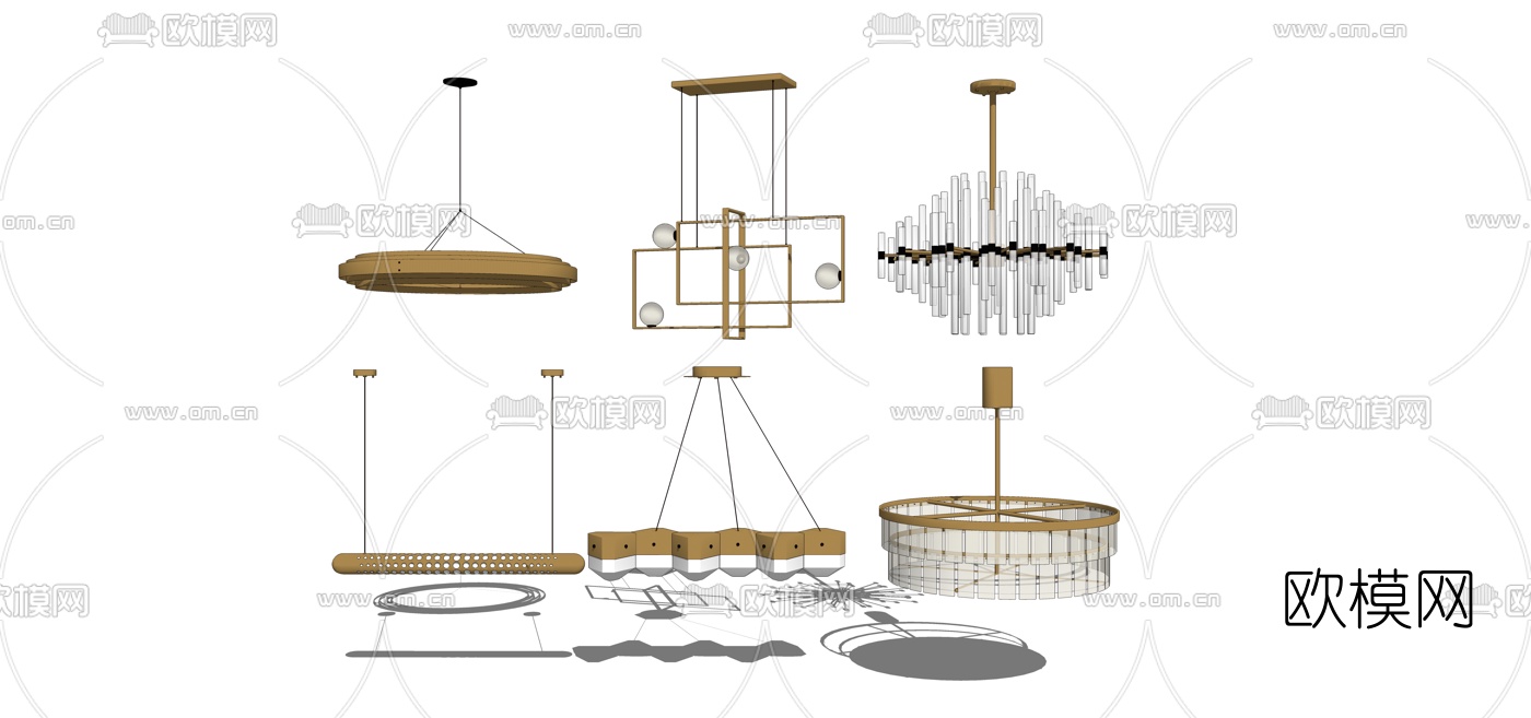 现代金属吊灯su模型下载