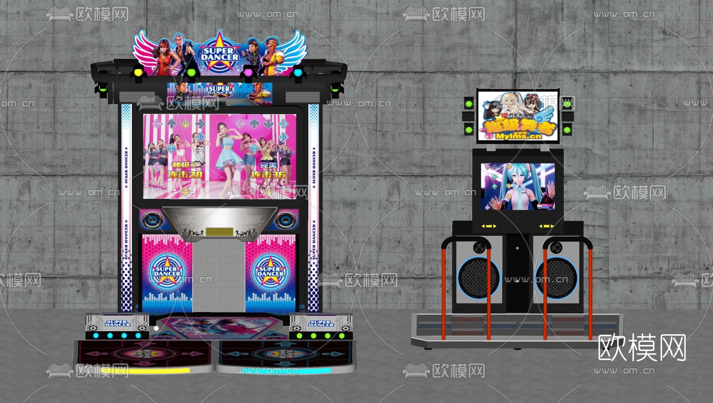现代游戏机跳舞机su模型下载（渲染图2）