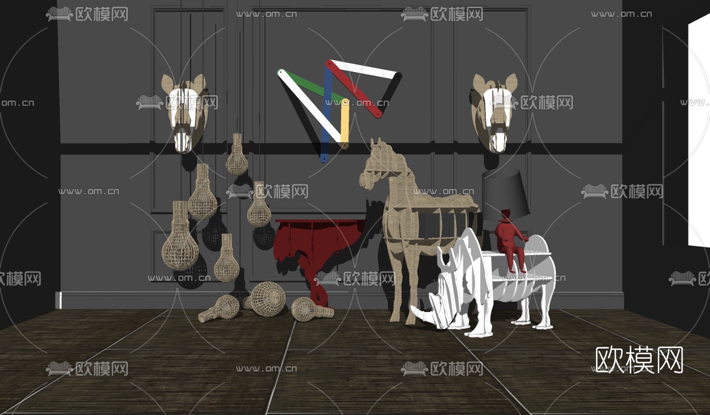 北欧儿童书架挂件组合su模型下载（渲染图2）
