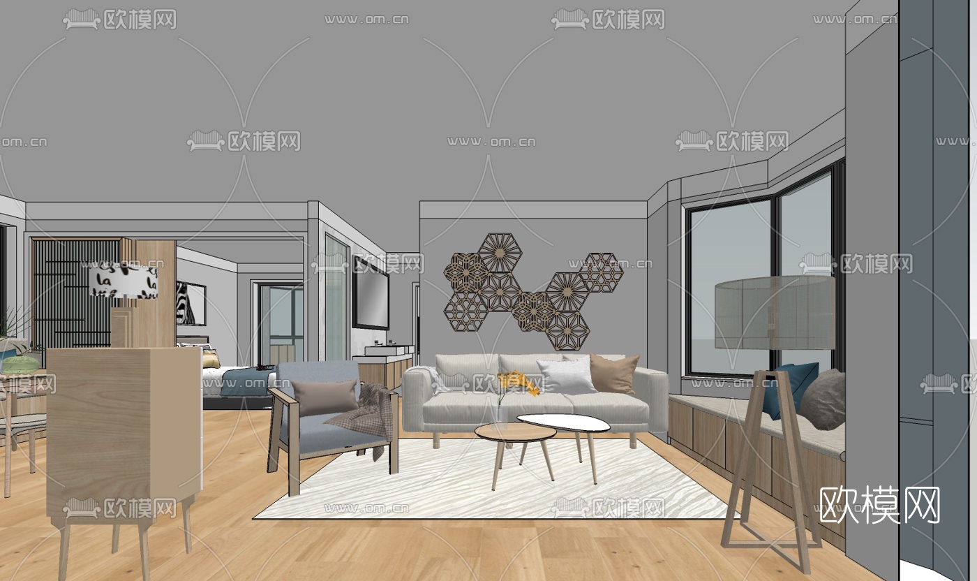 北欧客餐厅su模型下载（渲染图1）
