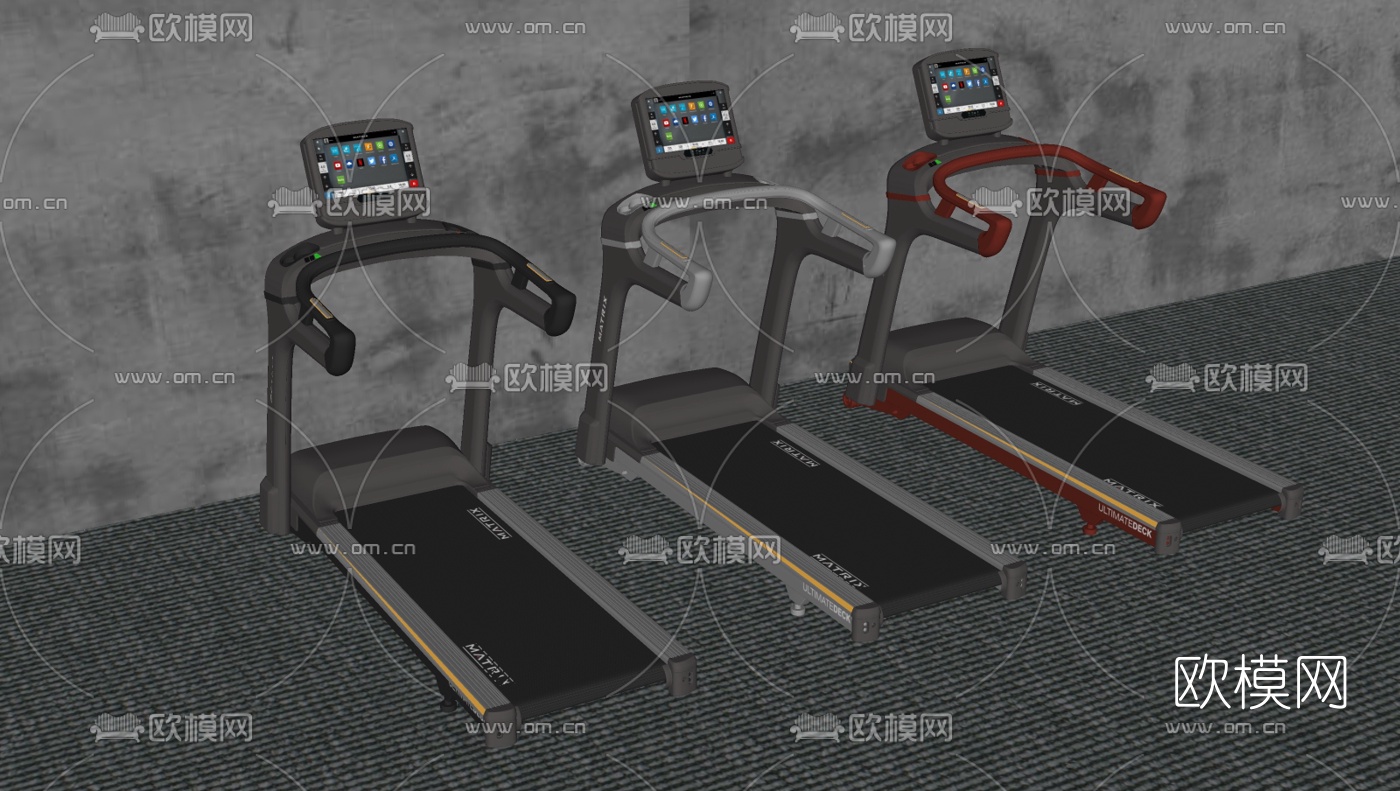 现代健身器材跑步机su模型