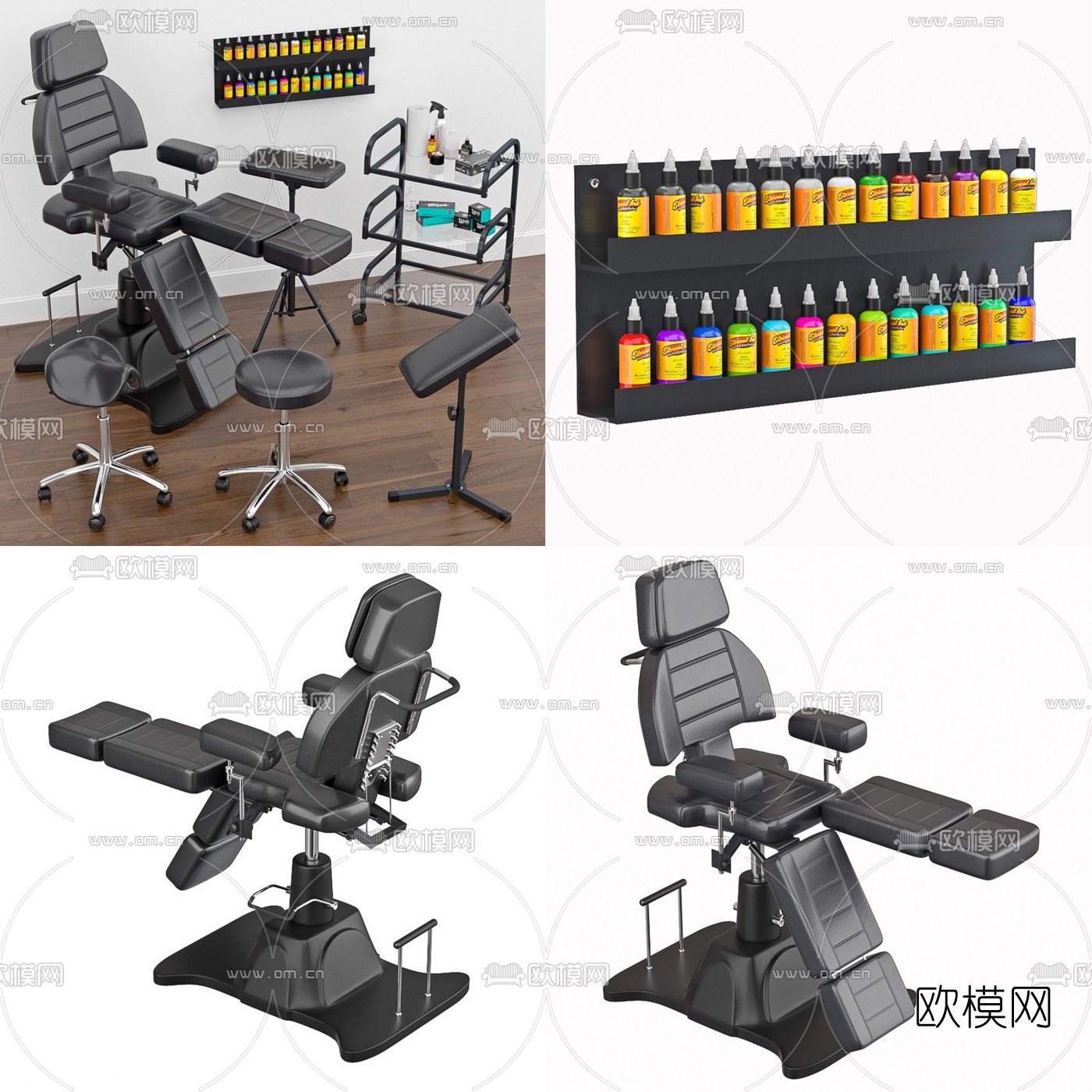 现代黑色皮革理发椅组合3d模型
