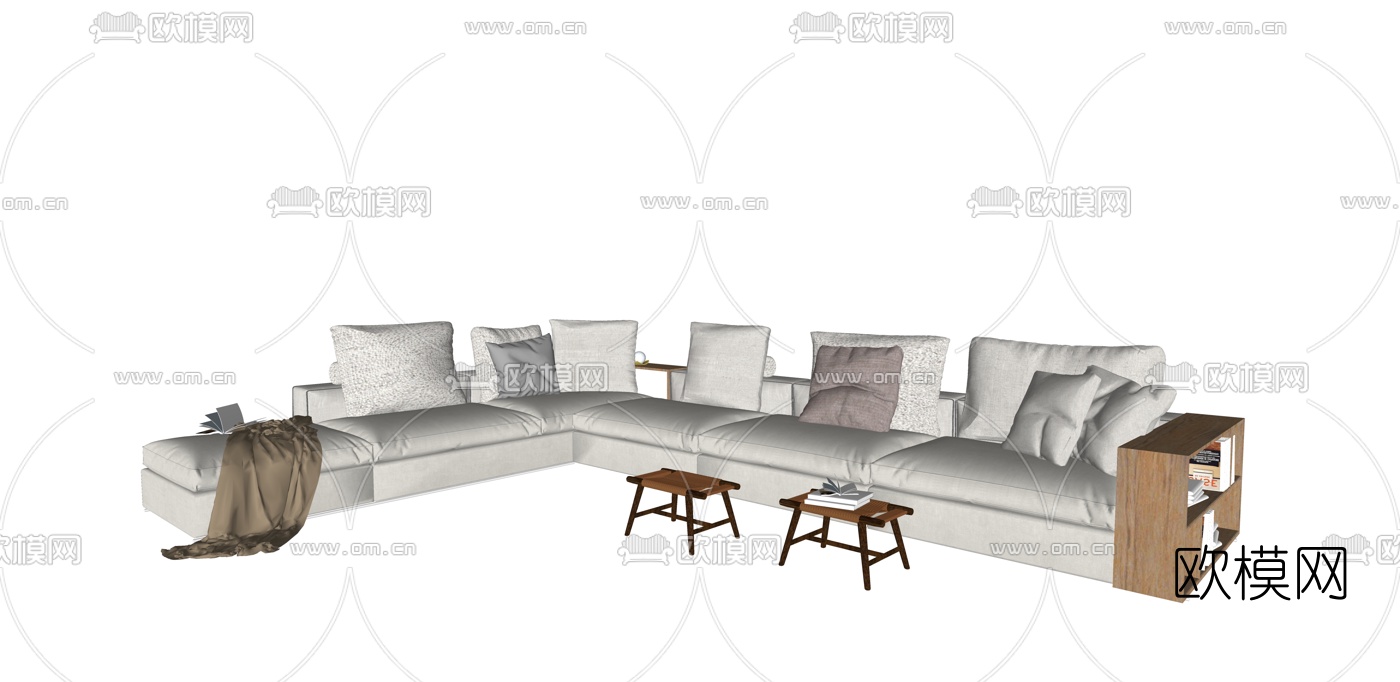北欧布艺转角沙发su模型下载（渲染图1）