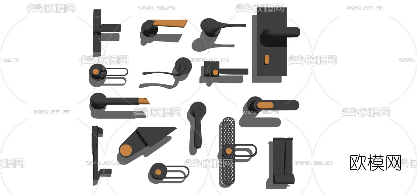 现代金属门锁把手su模型下载