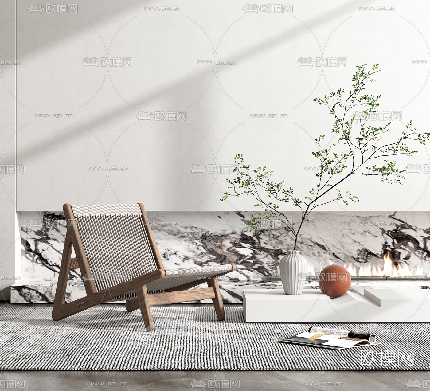 侘寂风实木休闲椅3d模型下载