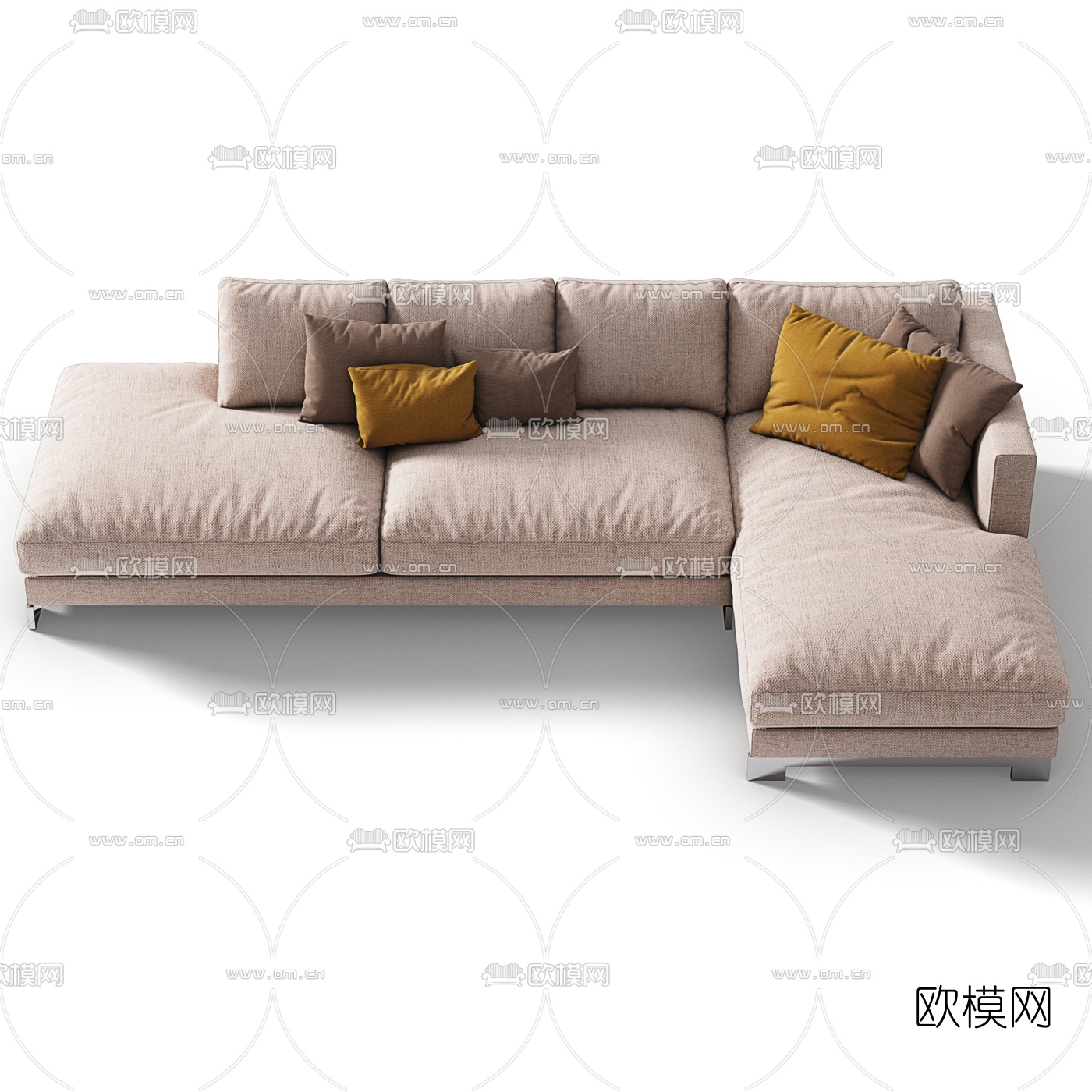 现代布艺多人转角沙发3d模型