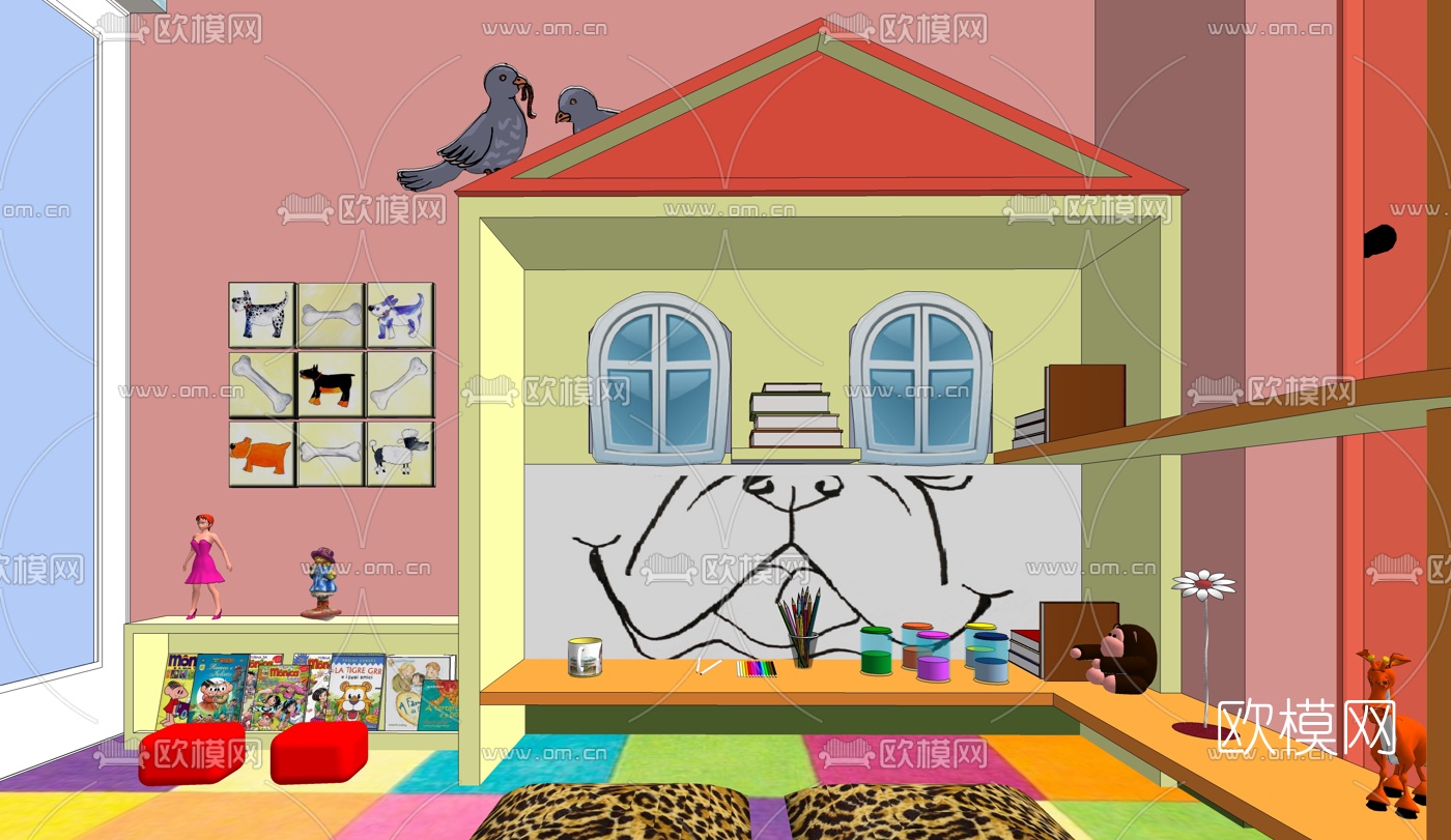 现代儿童房su模型下载
