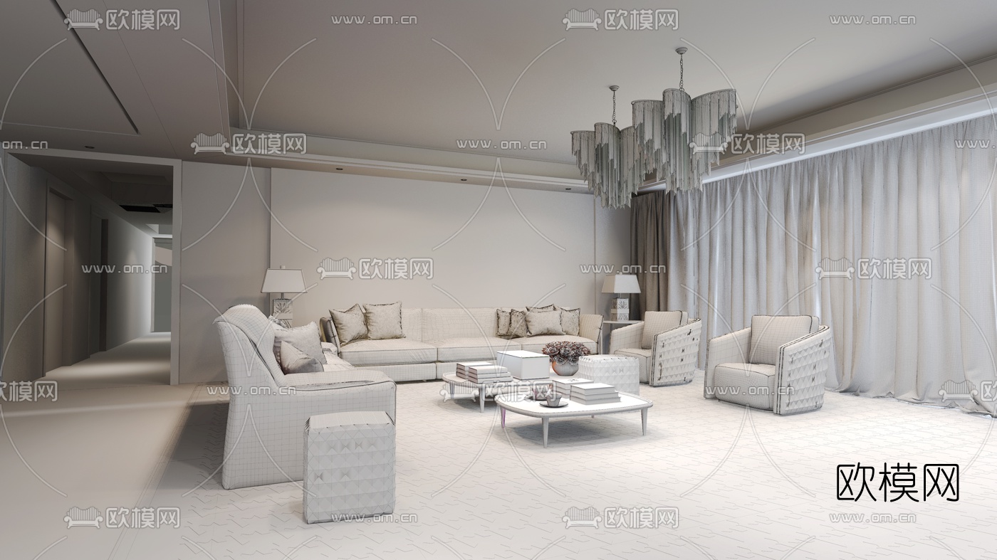 布鲁盟 现代客厅宾利沙发组合3D模型下载（渲染图2）