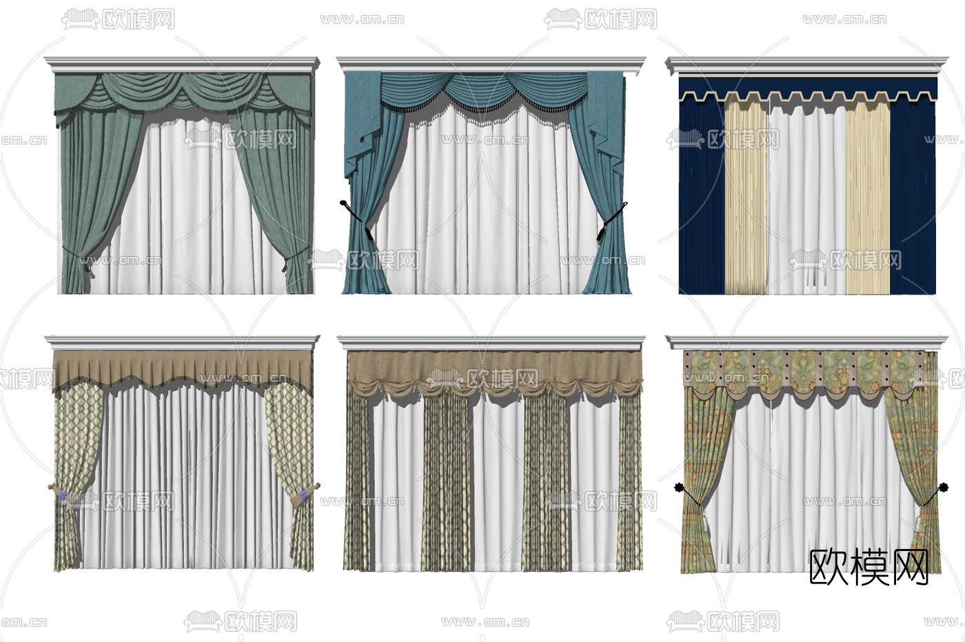 欧式布艺窗帘组合su模型下载