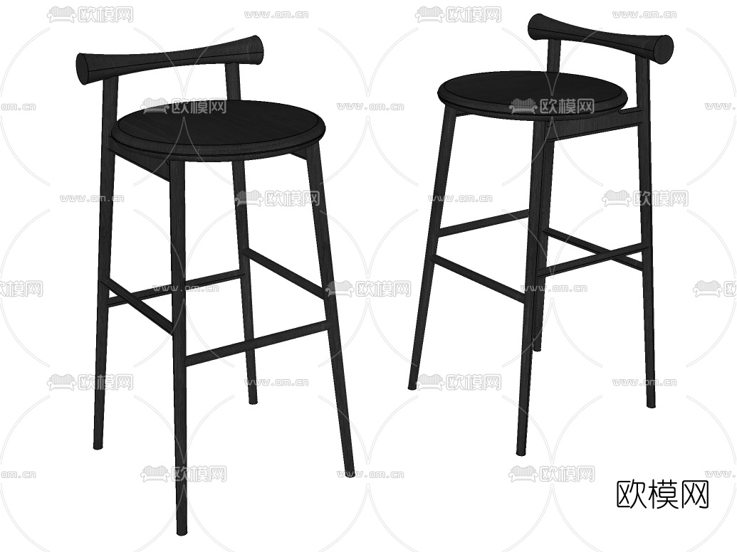 新中式实木吧椅su模型下载（渲染图2）