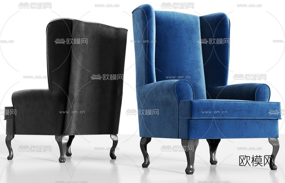 简欧绒布单人沙发3d模型下载