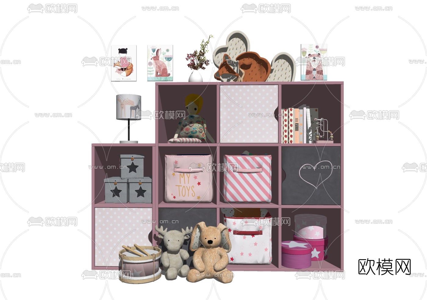 现代实木儿童柜su模型下载