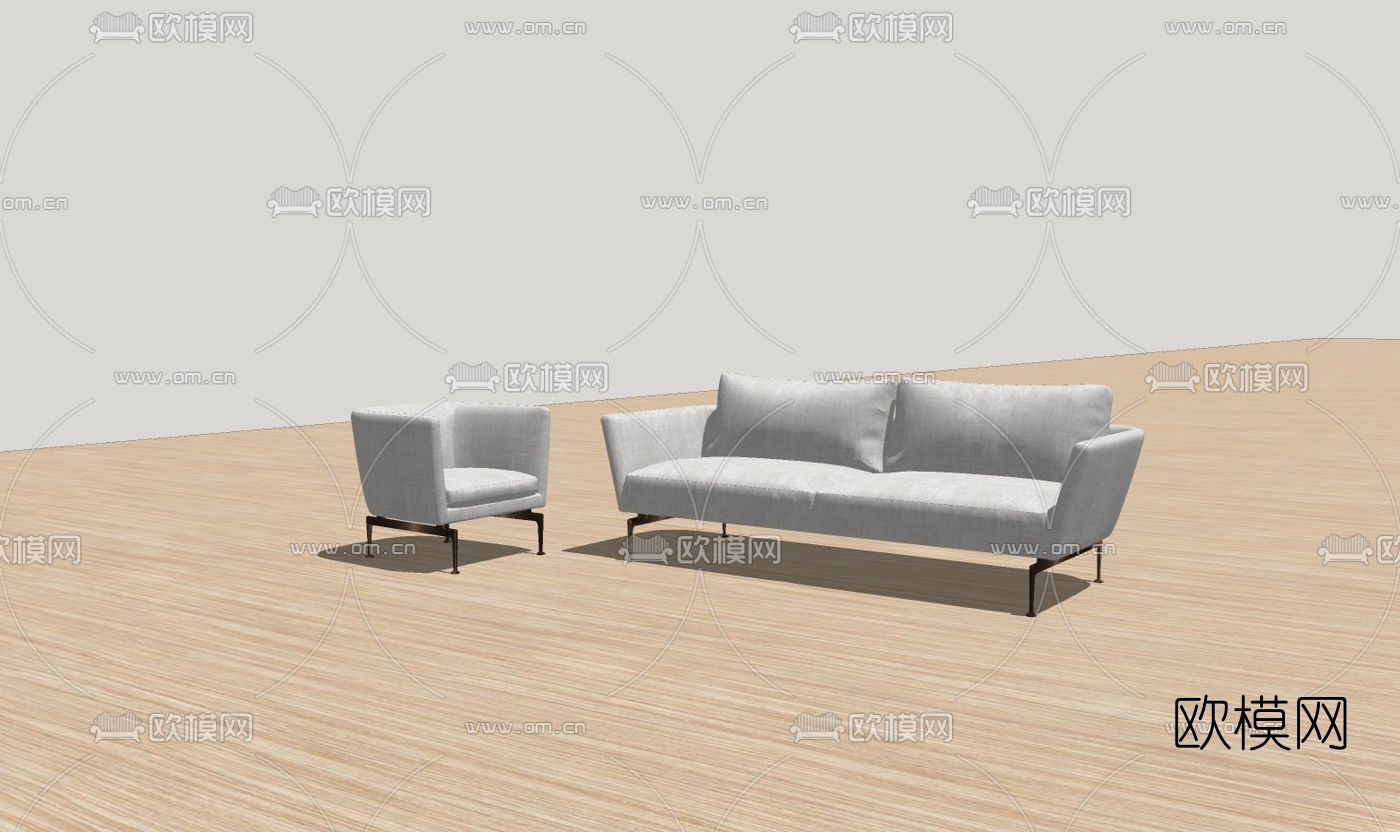 现代沙发组合免费su模型下载（渲染图2）