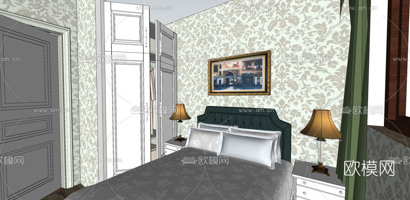 欧式客餐厅su模型下载（渲染图5）