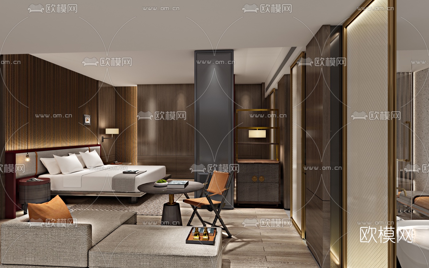 新中式酒店客房su模型下载（渲染图1）