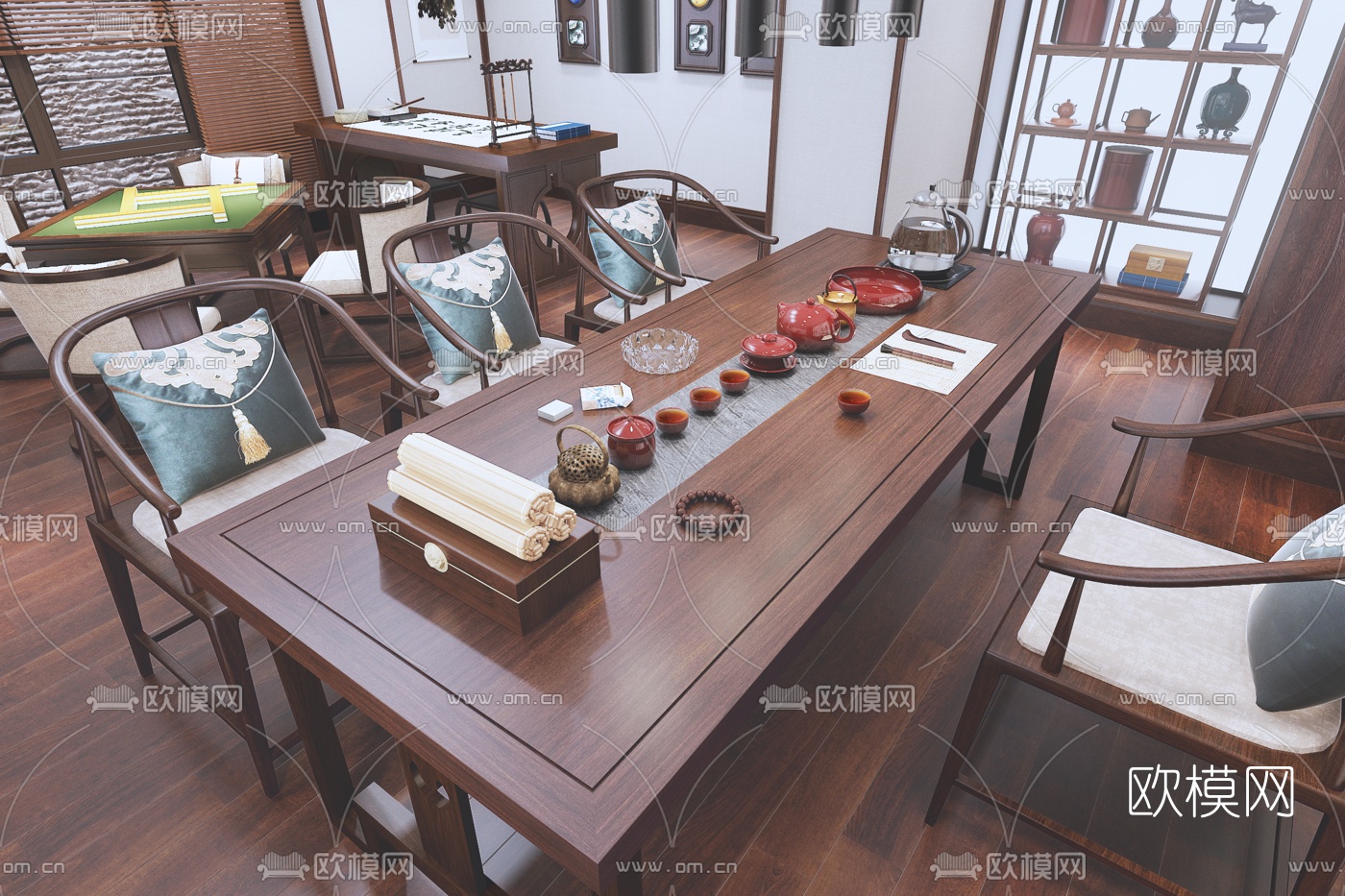 中式茶室棋牌室书房3d模型下载（渲染图5）